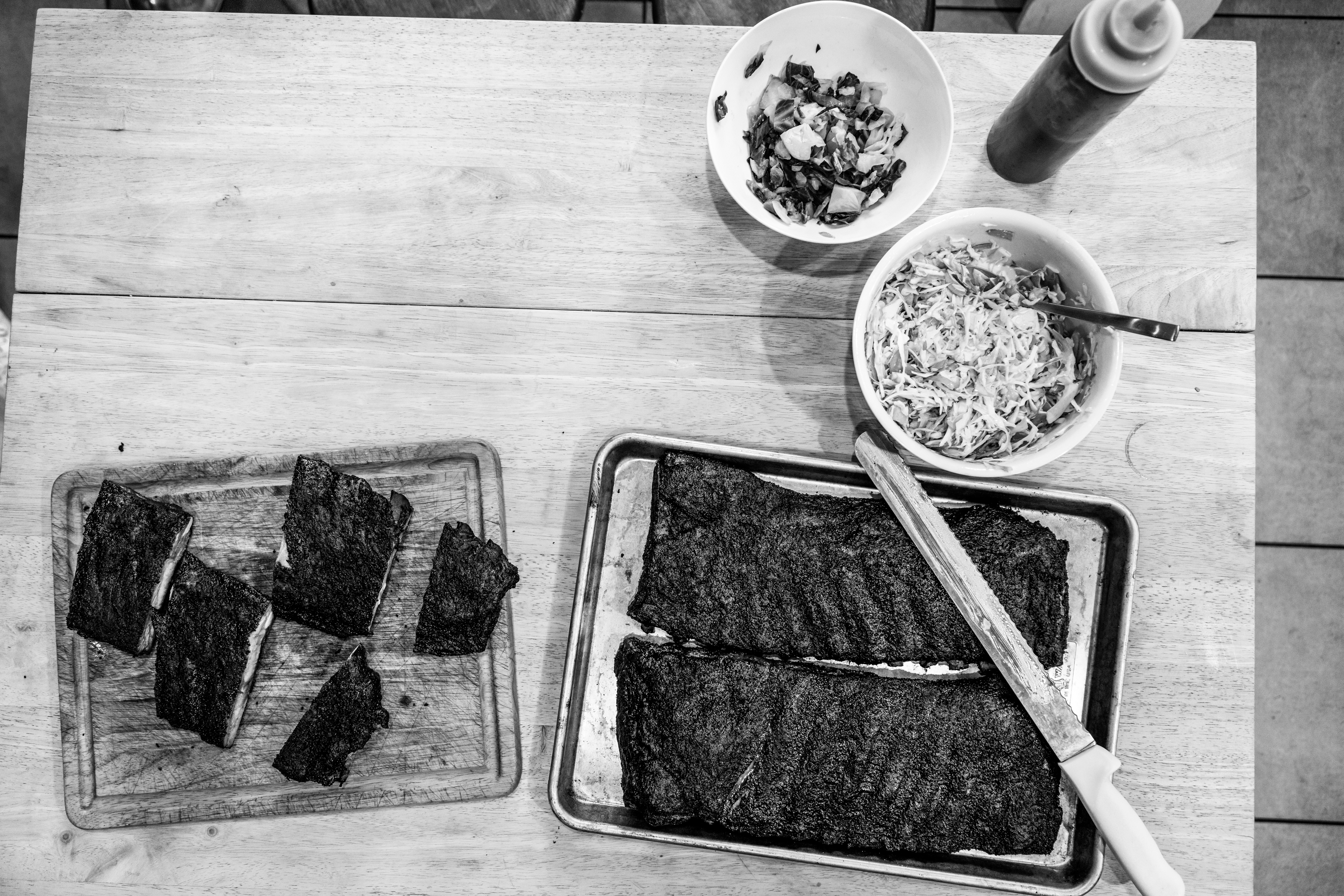 Brisket and ribs spread with sides